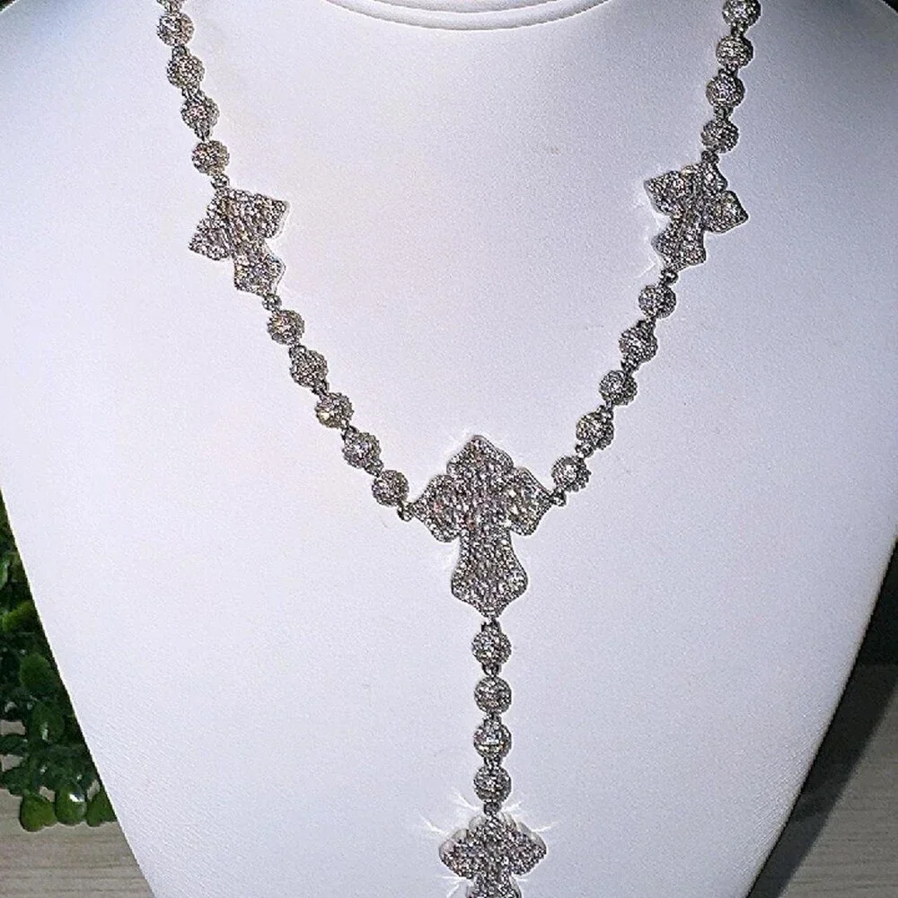 Silver Cross Necklace With Rhinestones 16inch